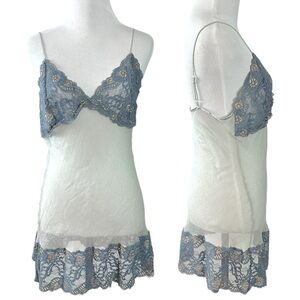 Vintage Mary Green Silk Sheer Mesh & Lace Fairy Slip Dress Nightie Small Grey